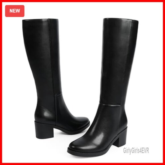 Knee High Boots with Chunky 2.56" Heel, Round Toe, Side Zipper - Picture 5 of 7